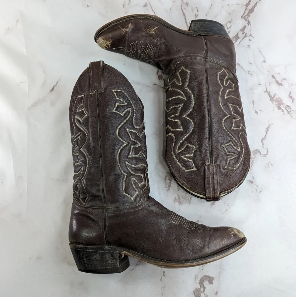 Vintage Cowboy Boots Mens 9.5 Brown Silverado Leather Western USA
